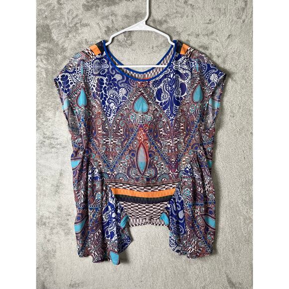 Clover Canyon Tops - Clover Canyon Flower Power Blouse XS Blue Paisley Scarf Print Indie New